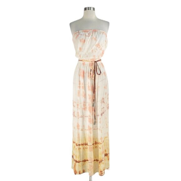 Gypsy 05 Anthropologie Blush Sibori Silk Tie Dye Strapless Cover Up Maxi Dress S - Picture 3 of 6